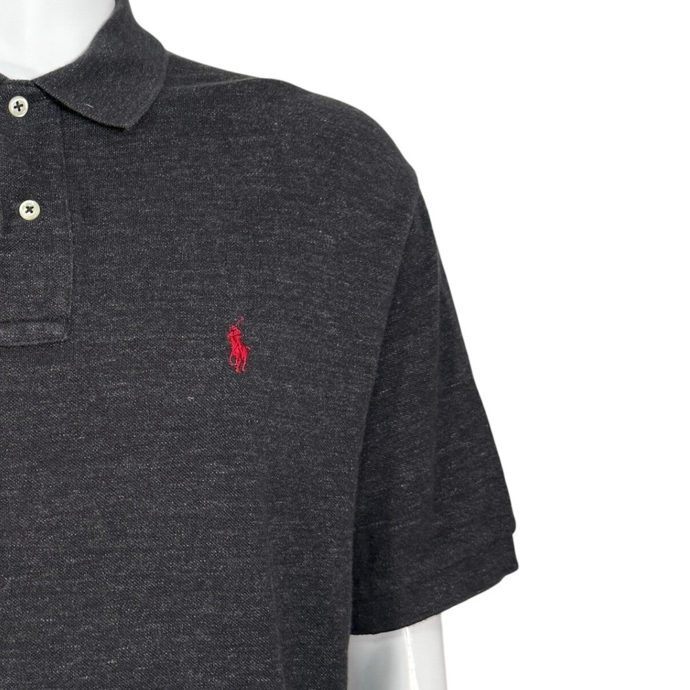POLO RALPH LAUREN Mens Dark Gray Heathered Cotton Polo Shirt XL Red Pony Logo‎